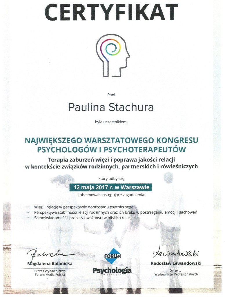 Certyfikat Terapia zaburzeń Paulina Stachura